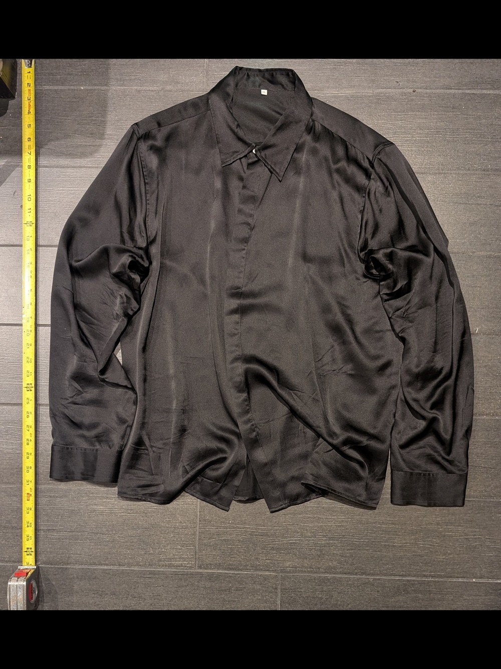 Men's Black 100% Mulberry Silk Button-Down Shirt - Classic Long Sleeve